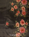 Black Digital Printed and Embroidered Tissue Silk Saree