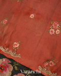 Black Digital Printed and Embroidered Tissue Silk Saree