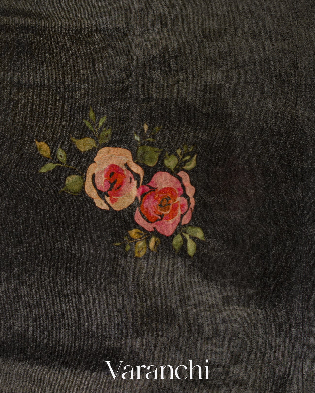 Black Digital Printed and Embroidered Tissue Silk Saree