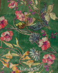 Bottle Green Digital Printed and Embroidered Tissue Silk Saree