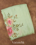 Light Green Digital Printed and Embroidered Tissue Silk Saree