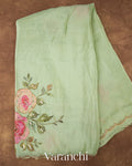 Light Green Digital Printed and Embroidered Tissue Silk Saree