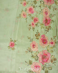Light Green Digital Printed and Embroidered Tissue Silk Saree