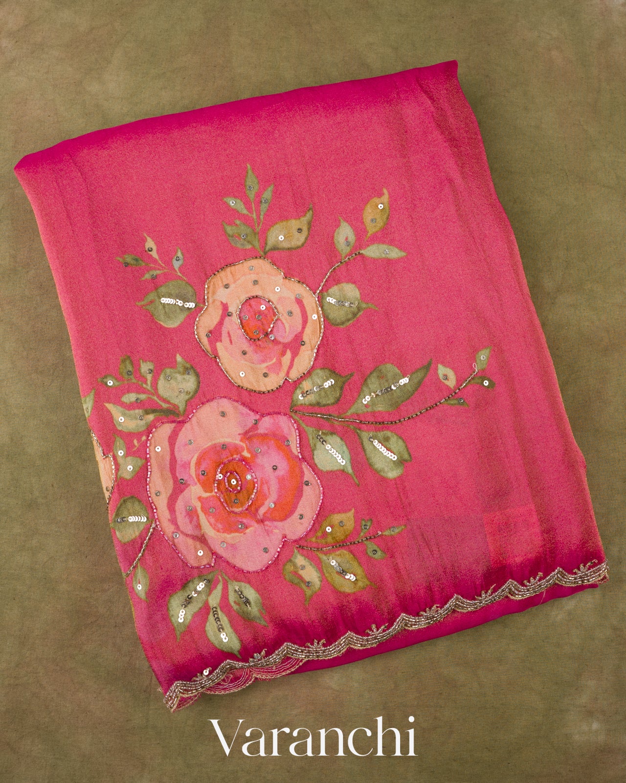 Pink Digital Printed and Embroidered Tissue Silk Saree