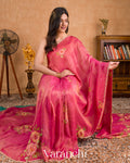 Pink Digital Printed and Embroidered Tissue Silk Saree