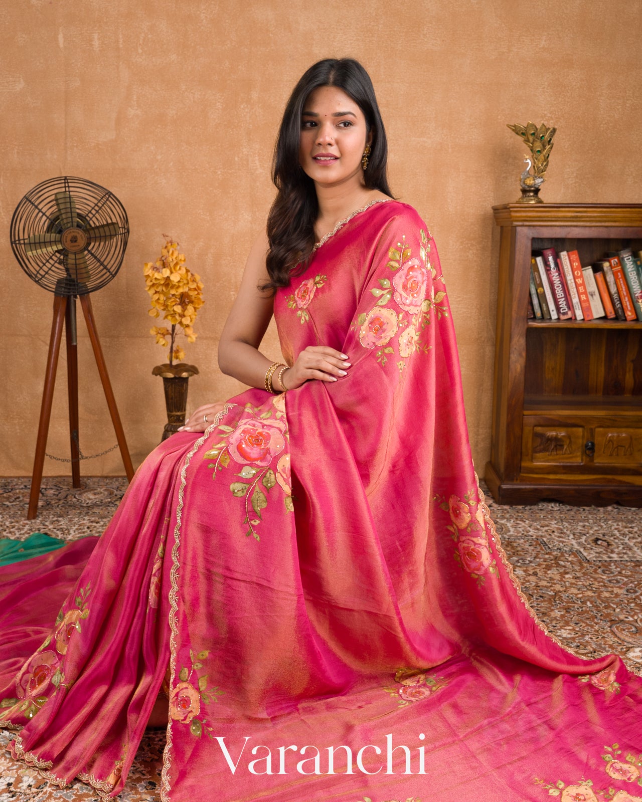 Pink Digital Printed and Embroidered Tissue Silk Saree