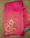 Pink Digital Printed and Embroidered Tissue Silk Saree