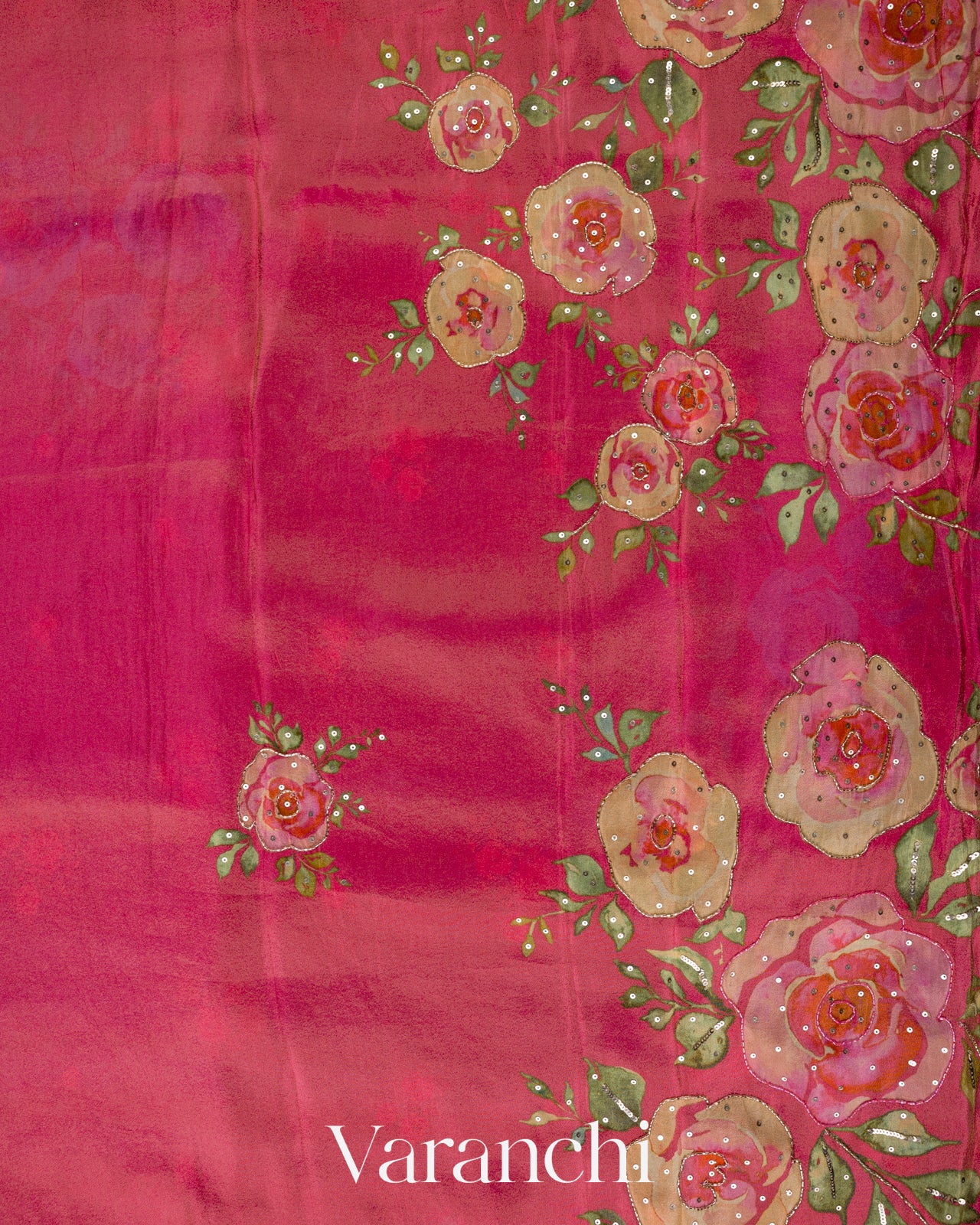Pink Digital Printed and Embroidered Tissue Silk Saree