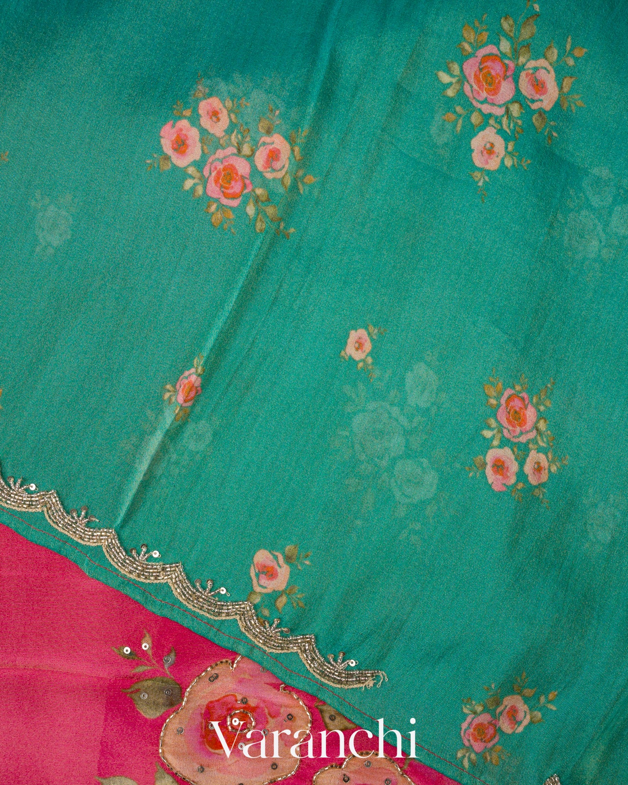 Pink Digital Printed and Embroidered Tissue Silk Saree