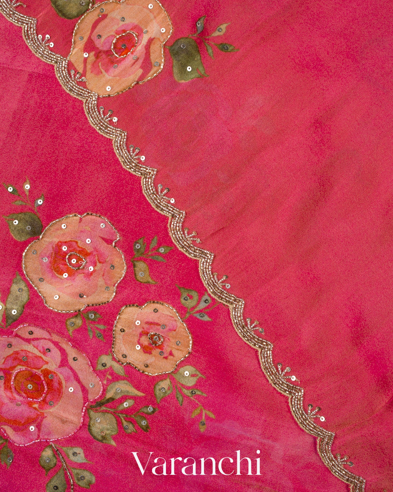 Pink Digital Printed and Embroidered Tissue Silk Saree
