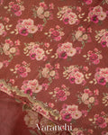Rust Brown Digital Printed and Embroidered Tissue Silk Saree