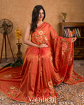 Rust Orange Digital Printed and Embroidered Tissue Silk Saree