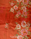 Rust Orange Digital Printed and Embroidered Tissue Silk Saree
