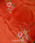 Rust Orange Digital Printed and Embroidered Tissue Silk Saree