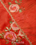 Rust Orange Digital Printed and Embroidered Tissue Silk Saree