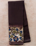 Deep Plum Kalamkari Hand-Printed Semi Mangalgiri Silk Cotton Saree