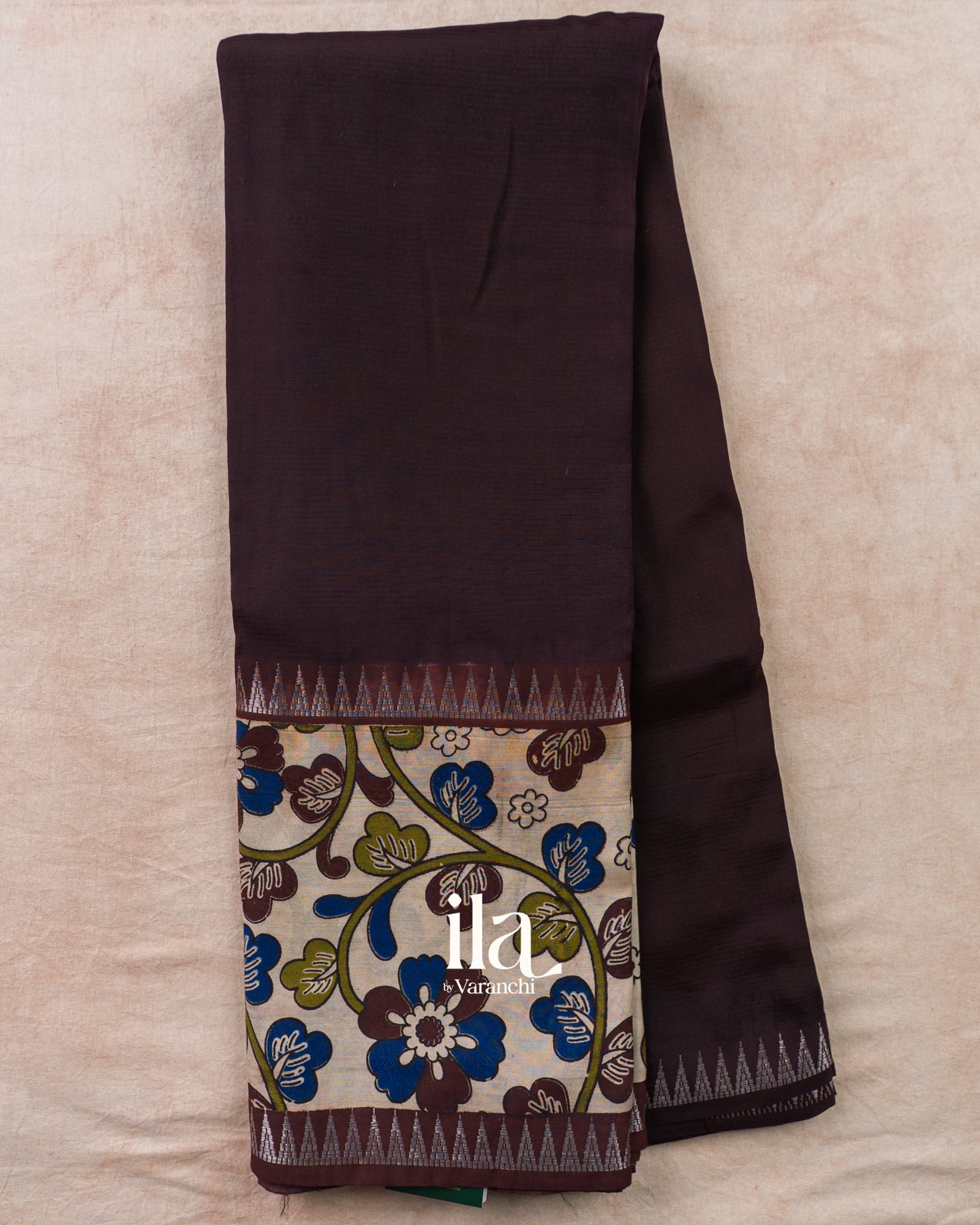 Deep Plum Kalamkari Hand-Printed Semi Mangalgiri Silk Cotton Saree
