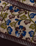 Deep Plum Kalamkari Hand-Printed Semi Mangalgiri Silk Cotton Saree