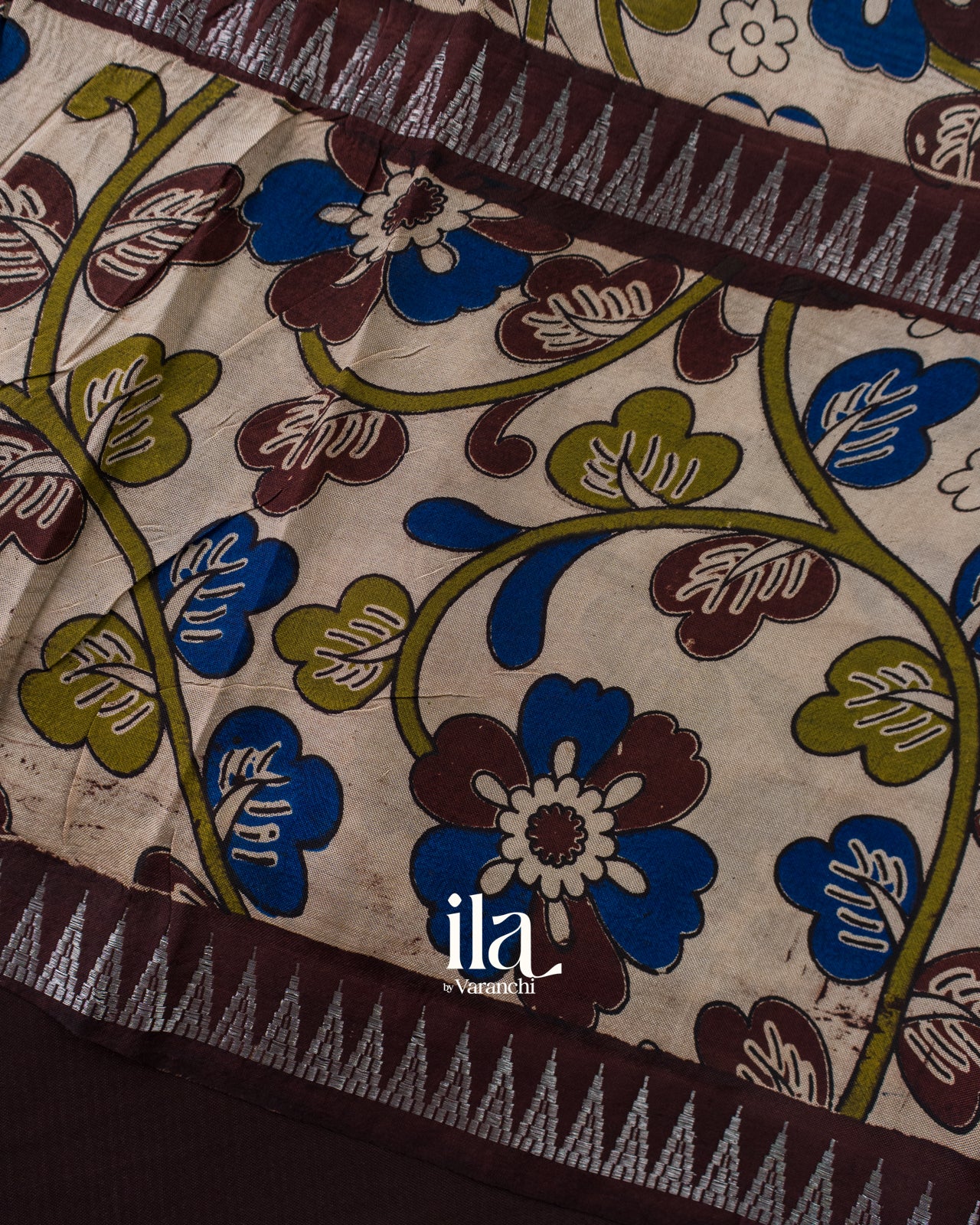 Deep Plum Kalamkari Hand-Printed Semi Mangalgiri Silk Cotton Saree