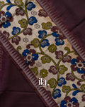 Deep Plum Kalamkari Hand-Printed Semi Mangalgiri Silk Cotton Saree