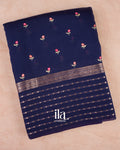 Navy Blue Floral Embroidered Assam Silk Saree