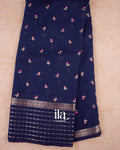 Navy Blue Floral Embroidered Assam Silk Saree