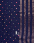 Navy Blue Floral Embroidered Assam Silk Saree