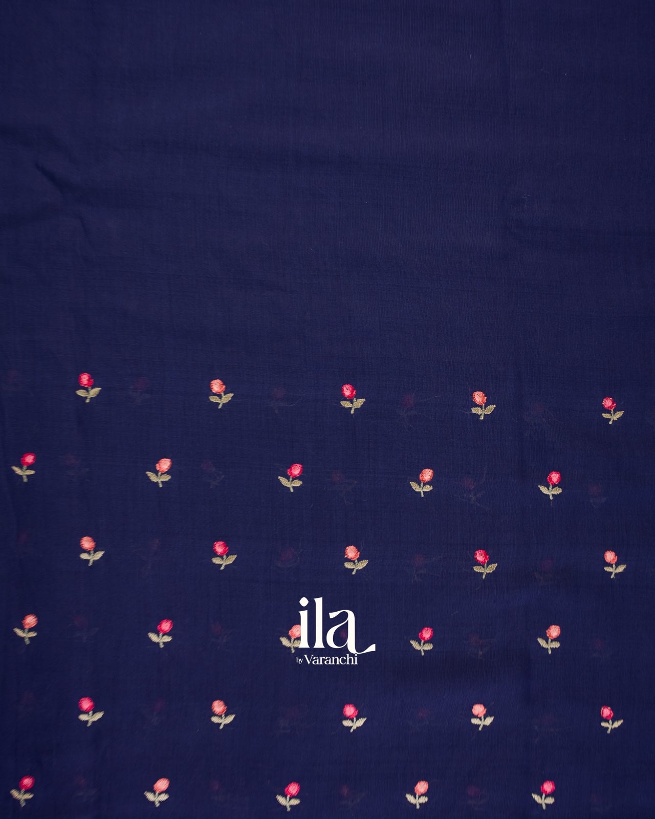 Navy Blue Floral Embroidered Assam Silk Saree