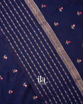 Navy Blue Floral Embroidered Assam Silk Saree
