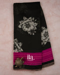 Black Floral Digital Printed Pure Chanderi Silk Cotton Saree