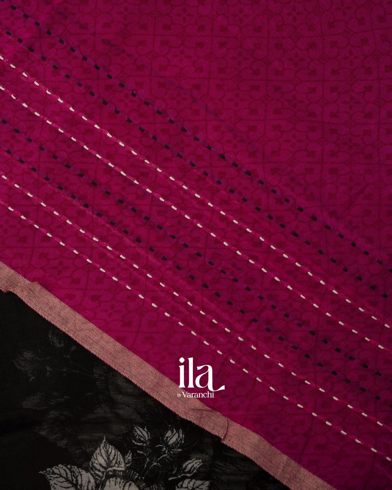 Black Floral Digital Printed Pure Chanderi Silk Cotton Saree
