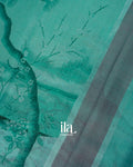Teal Green Nature Print Pure Kota Cotton Saree
