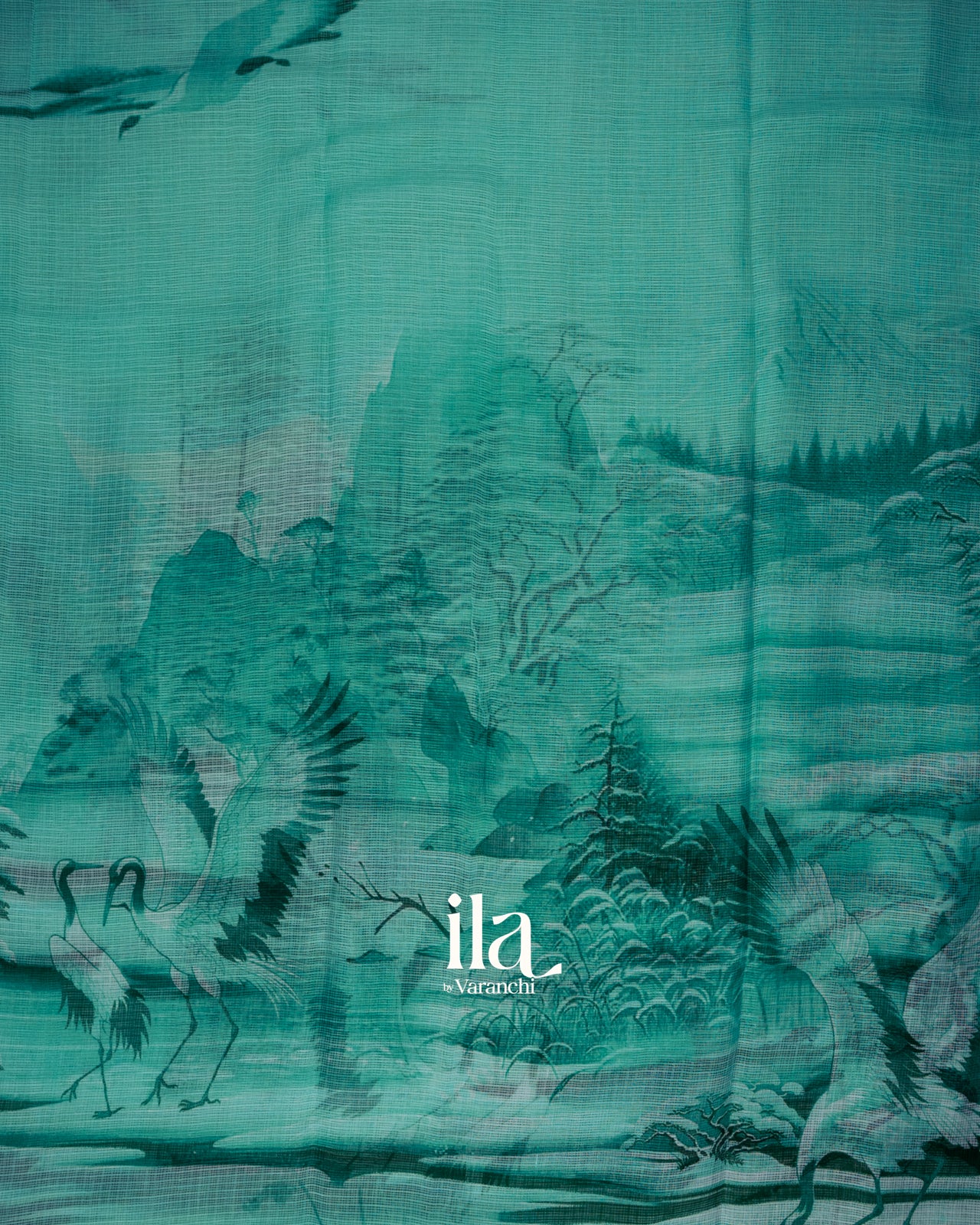 Teal Green Nature Print Pure Kota Cotton Saree