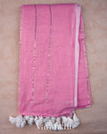 Rose Pink Sequin Striped Pure Mul Cotton Saree