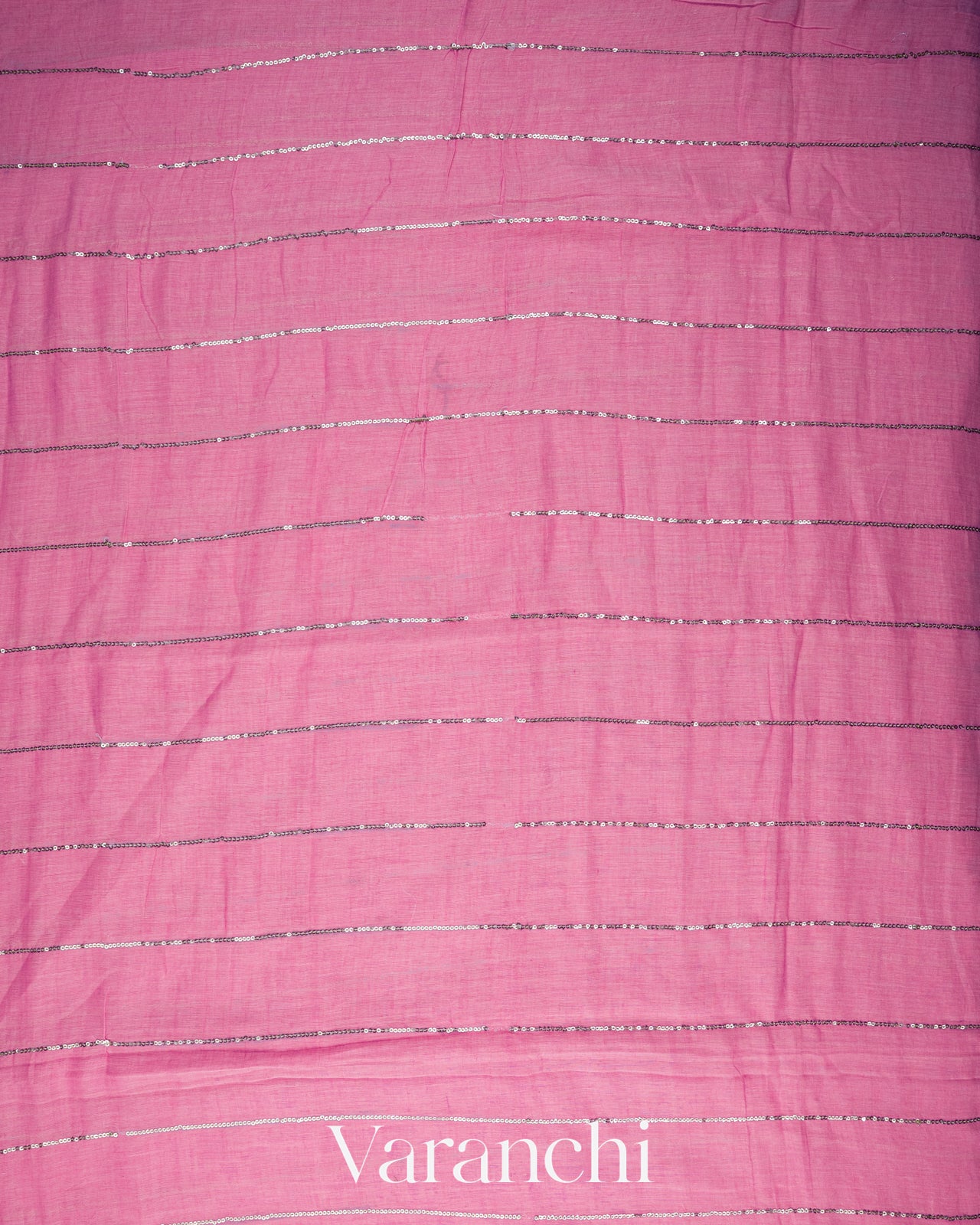 Rose Pink Sequin Striped Pure Mul Cotton Saree