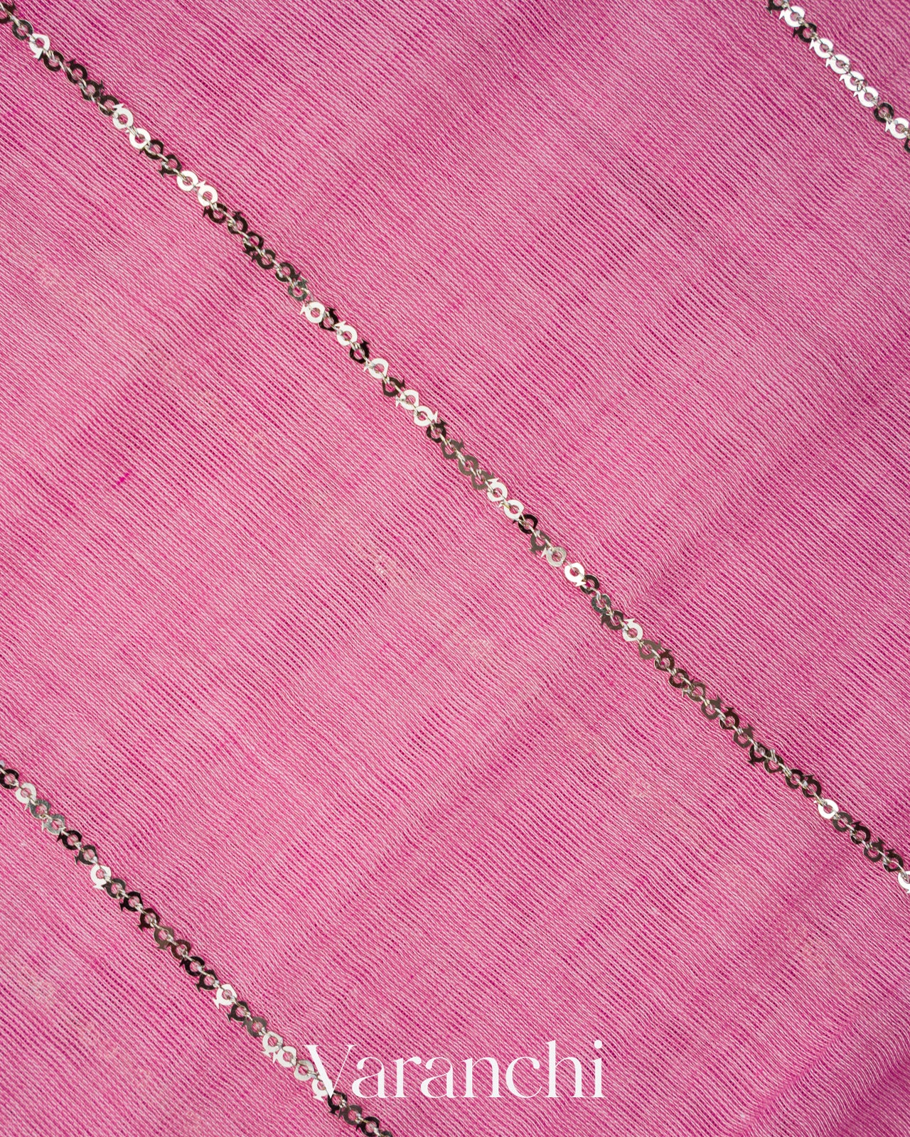 Rose Pink Sequin Striped Pure Mul Cotton Saree