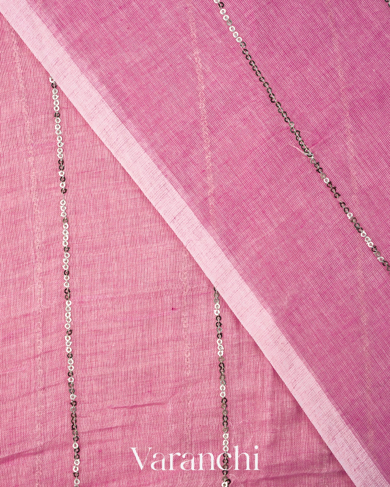 Rose Pink Sequin Striped Pure Mul Cotton Saree