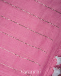 Rose Pink Sequin Striped Pure Mul Cotton Saree