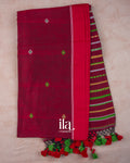 Deep Maroon Bhujodi Inspired Embroidered Cotton Saree