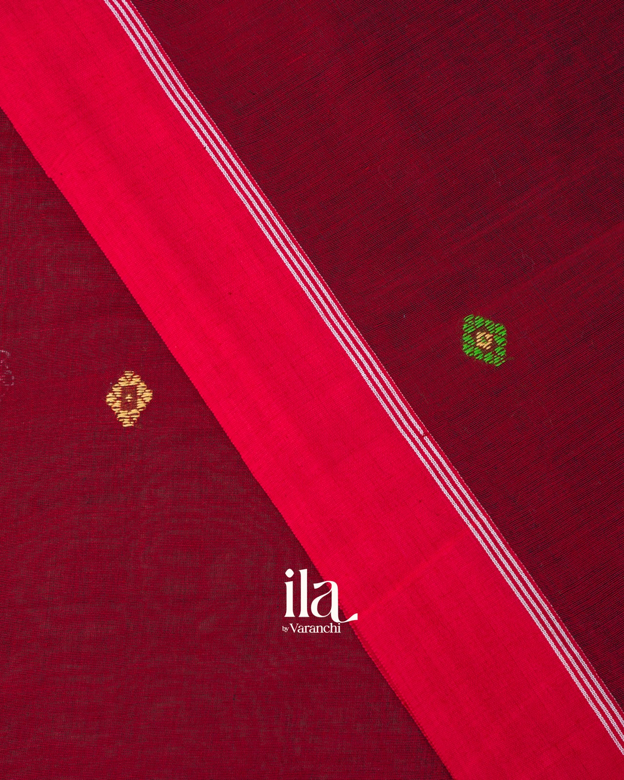 Deep Maroon Bhujodi Inspired Embroidered Cotton Saree