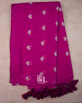 Magenta Floral Embroidered Pure Mul Cotton Saree