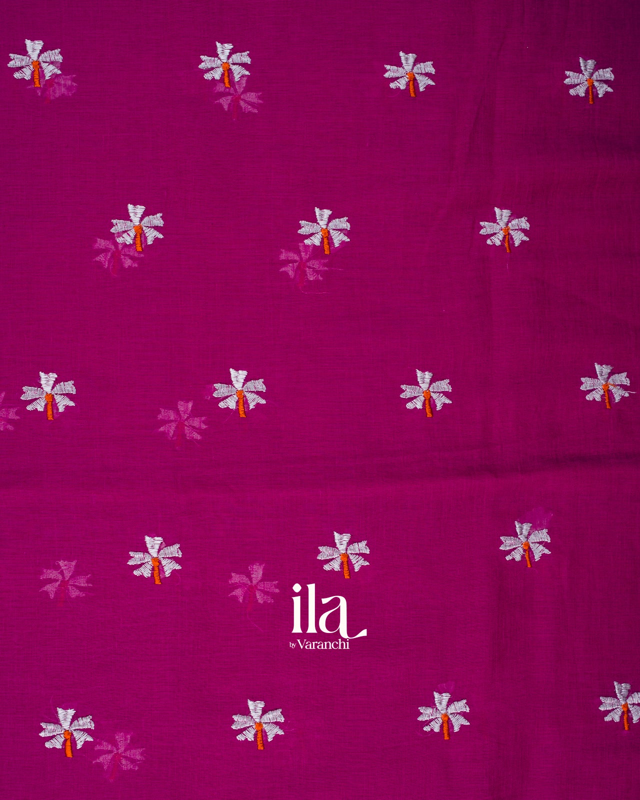 Magenta Floral Embroidered Pure Mul Cotton Saree