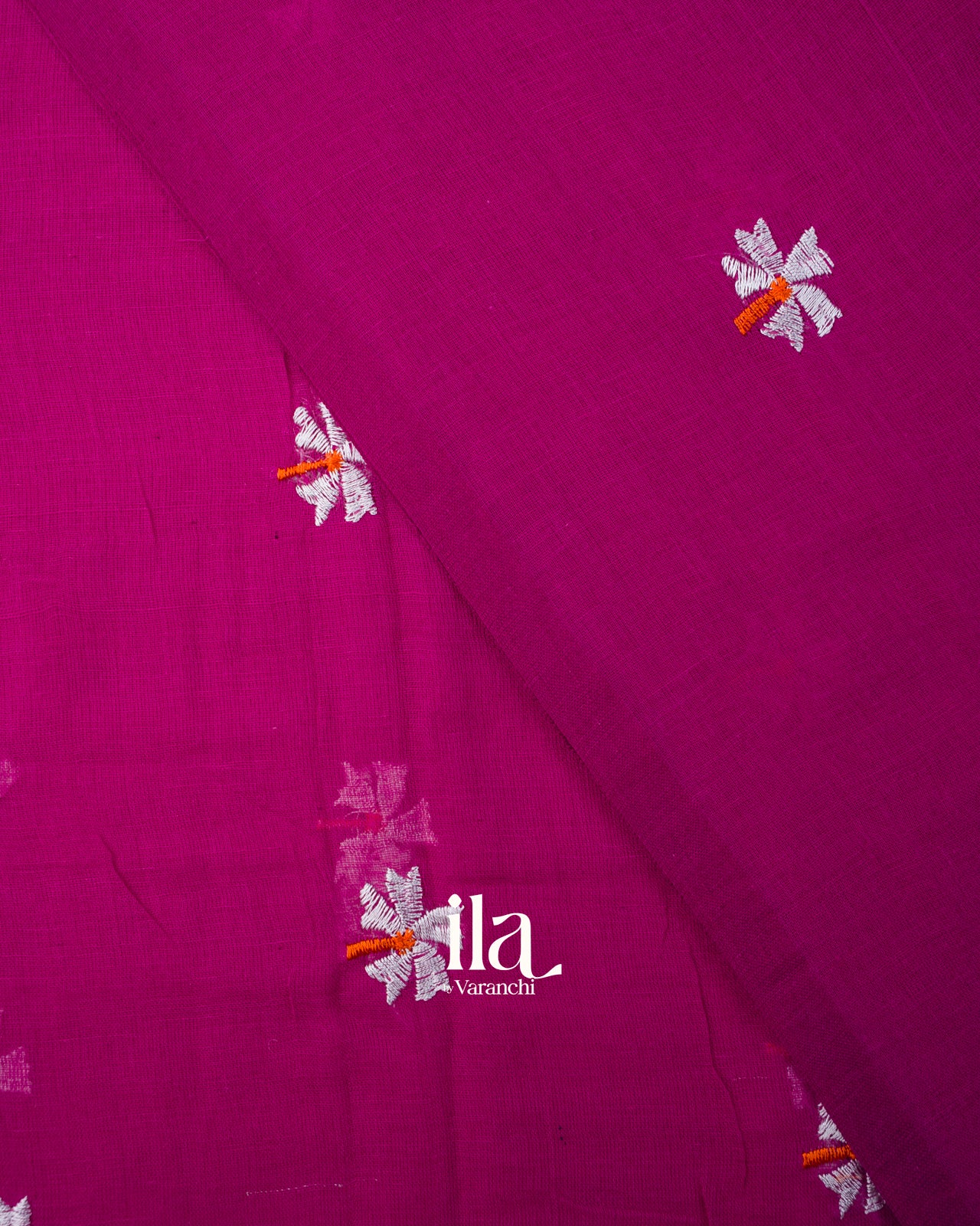 Magenta Floral Embroidered Pure Mul Cotton Saree
