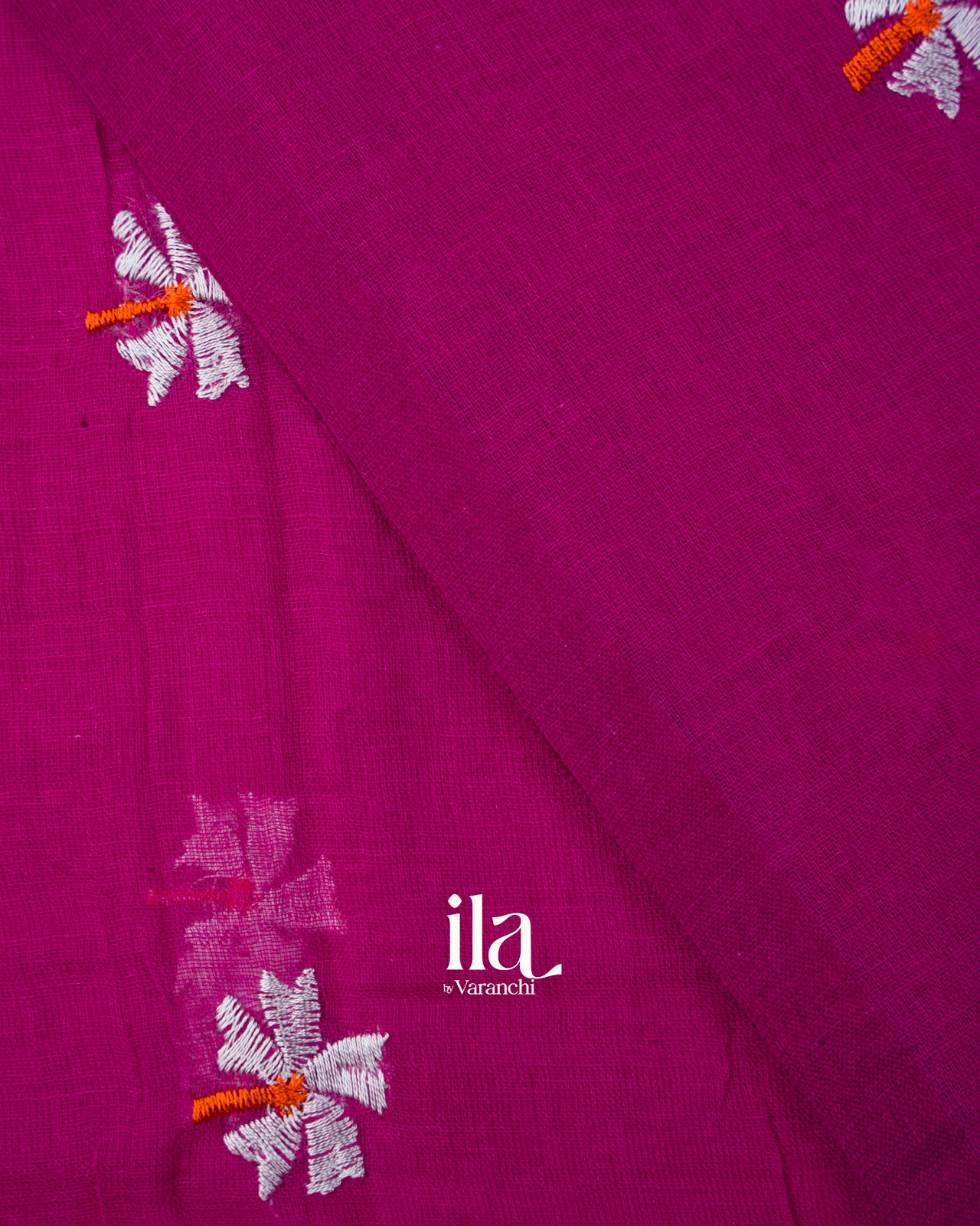 Magenta Floral Embroidered Pure Mul Cotton Saree