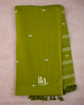 Olive Green Pure Mul Mul Cotton Saree