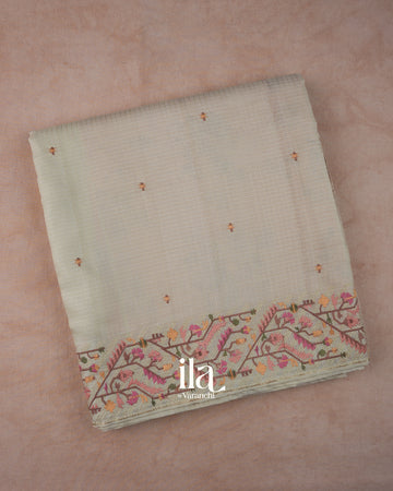 Beige Dhakai Jamdani Semi Kota Saree