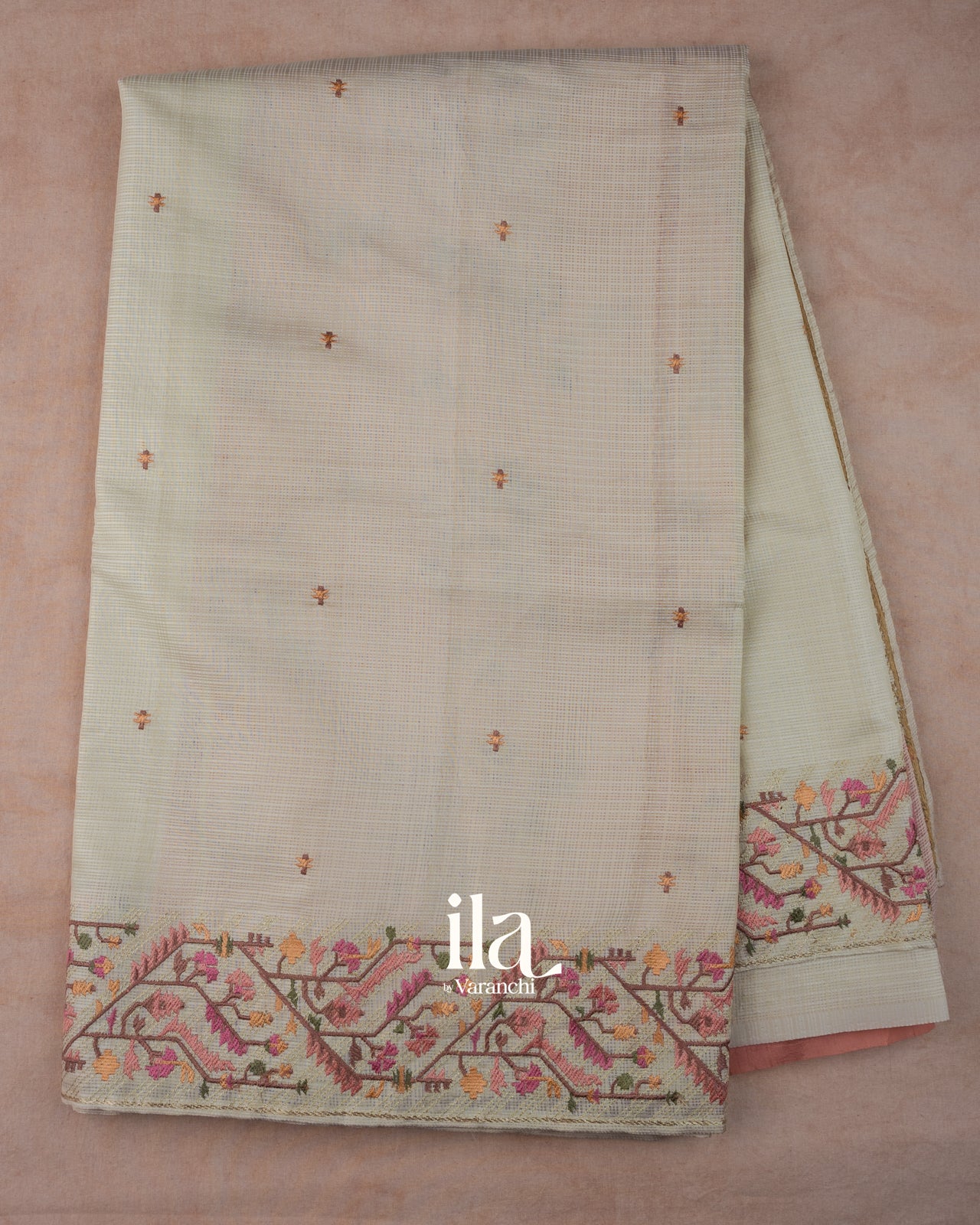 Beige Dhakai Jamdani Semi Kota Saree