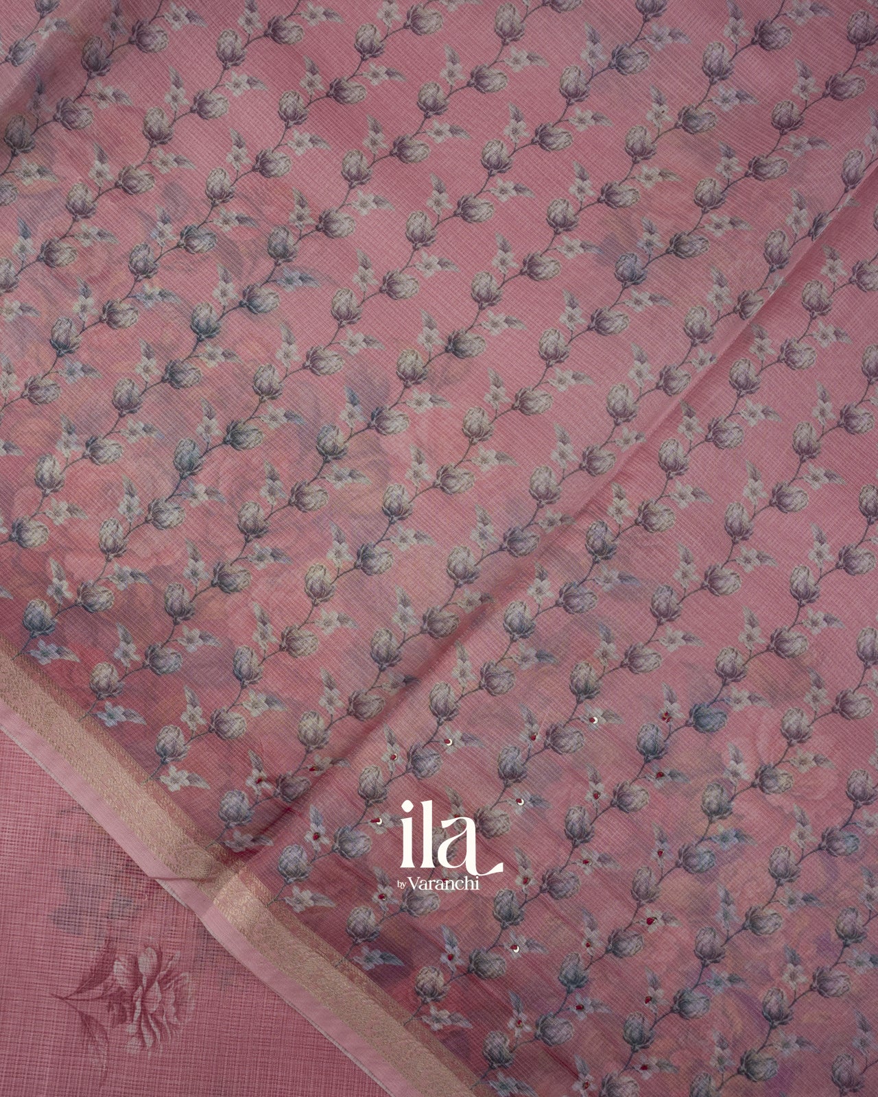 Dusty Pink Floral Printed Semi Kota Saree