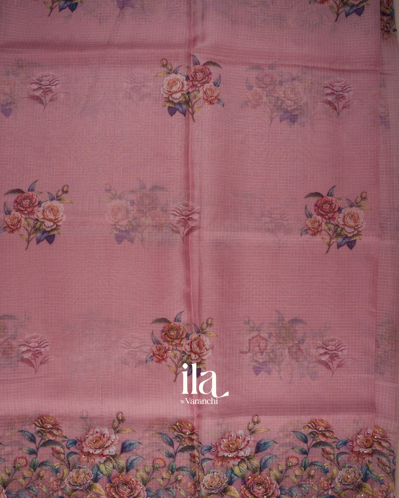 Dusty Pink Floral Printed Semi Kota Saree
