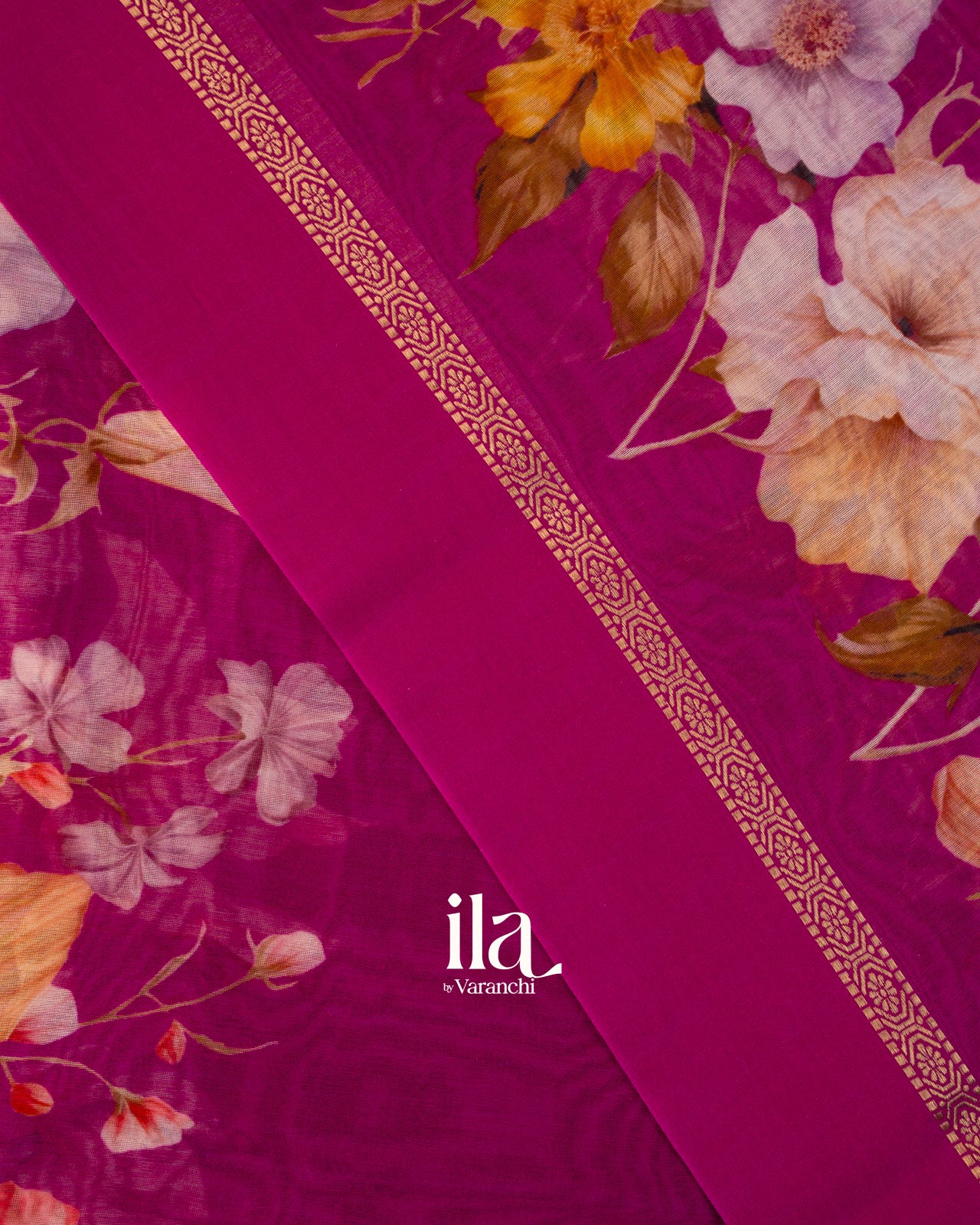 Magenta Floral Digital Printed Pure Soft Cotton Saree